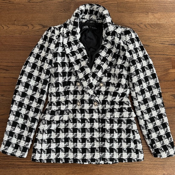 Zara Houndstooth Double Breasted Blazer with Detailed Buttons Size Small - Picture 7 of 10